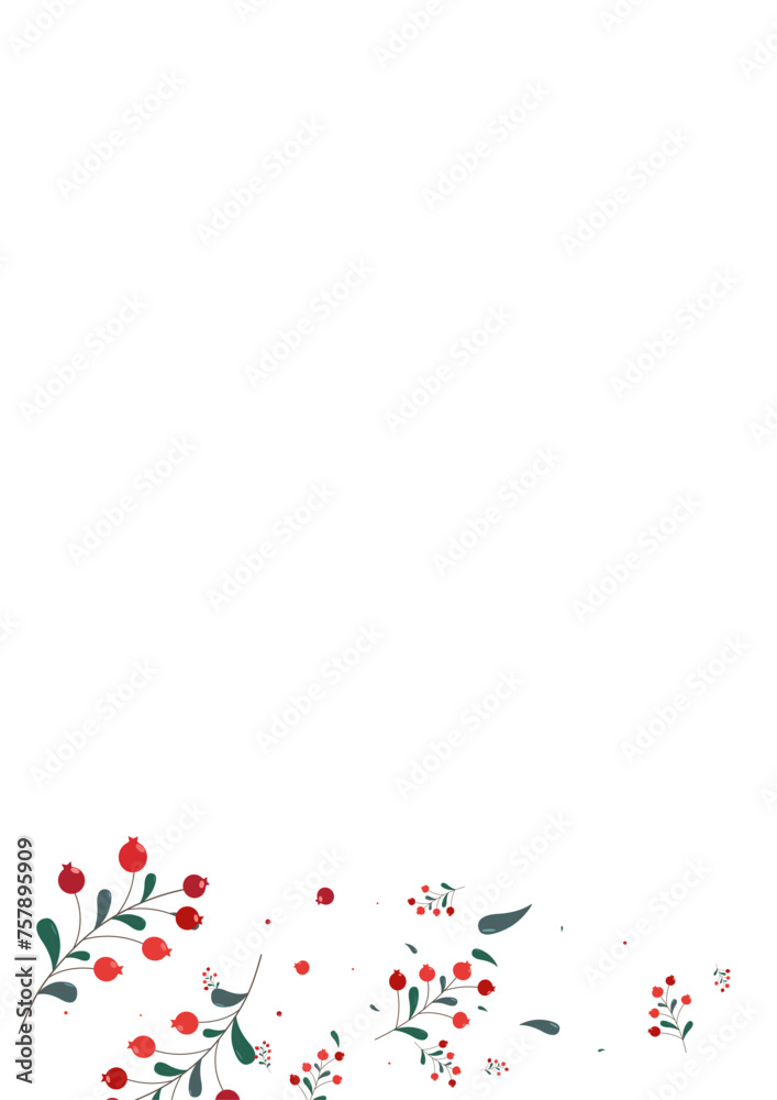 Red Leaves Background White Vector. Leaf Object Set. Burgundy Foliage Vibrant. Elm Card. Berries Natural.