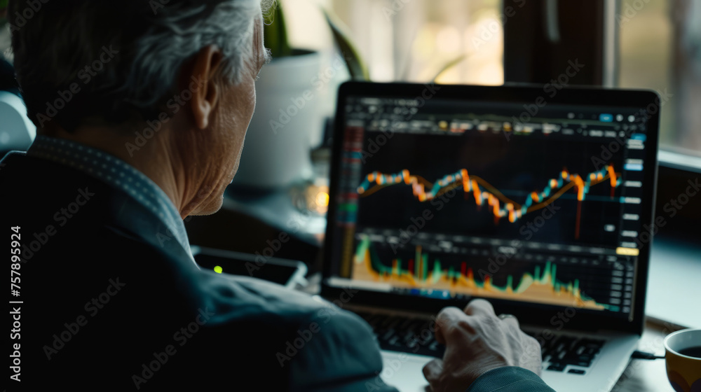 businessman looking graph chart stock on display 