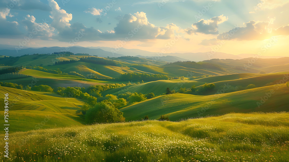 Obraz premium landscape with green field and sky