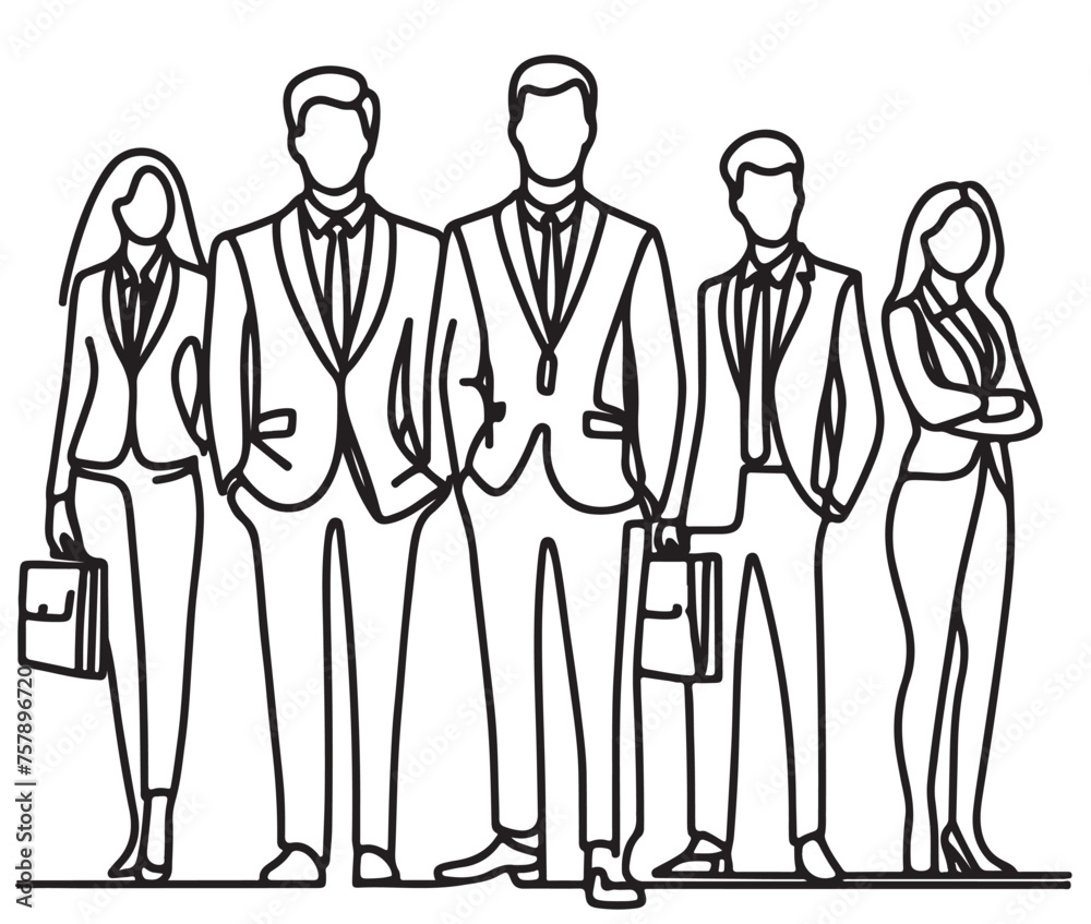 Continuous line drawing of business people group Continuous line drawing of business people group