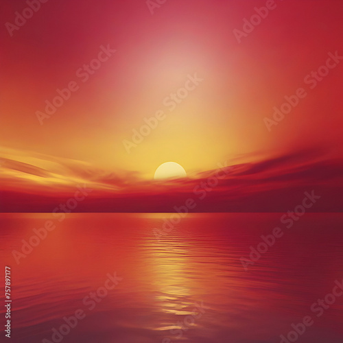 Yellow and Red sky at Sunset. © Pram