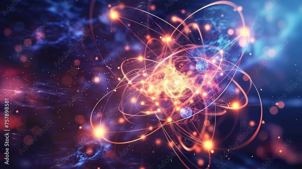 Quantum particle merging with subatomic particle diagram, showcasing quantum physics.