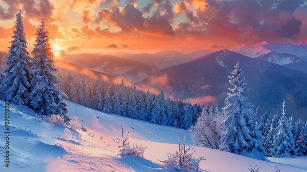 Mountain Winter Wonderland at Sunrise