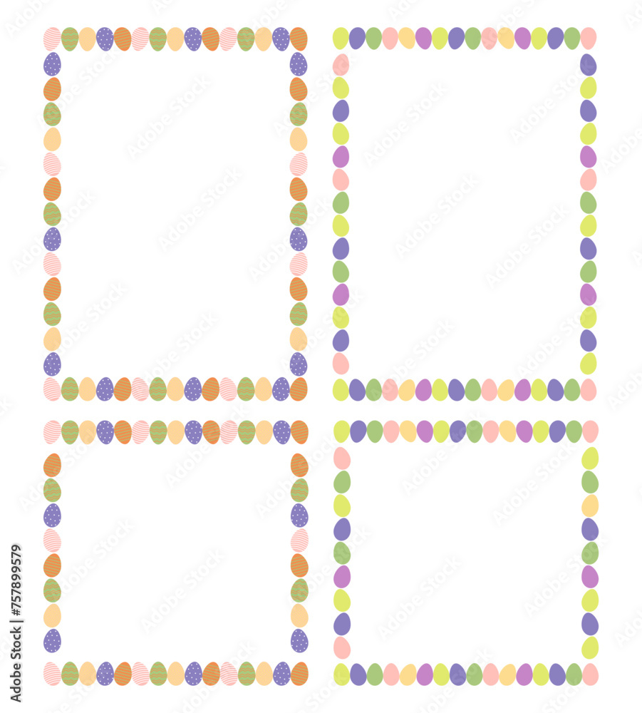 Easter eggs border frame with space for text. Banners with decorated eggs on white background. Easter eggs border frame with space for text. Banners with decorated eggs on white background.