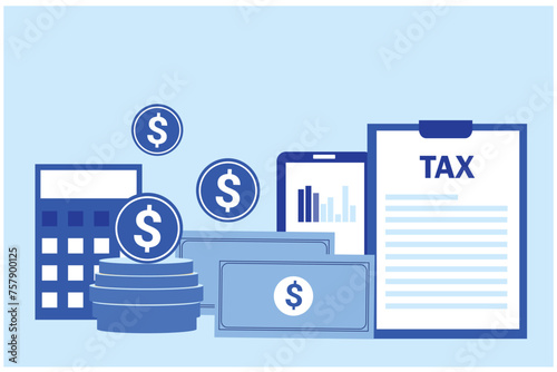 Tax payment and business tax . Money and and tax form vector illustration