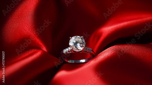 Jewellery, proposal and holiday gift, diamond engagement ring as symbol of love, romance and commitment © Anneleven