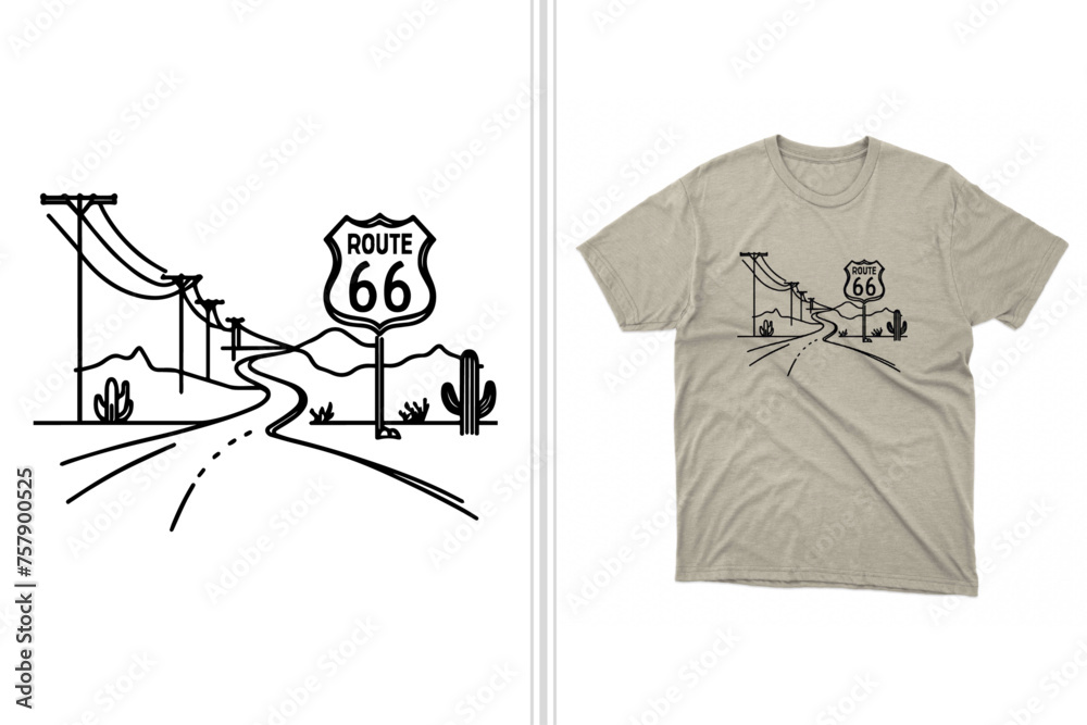 line art route 66 t shirt artwork and design, modern tee design