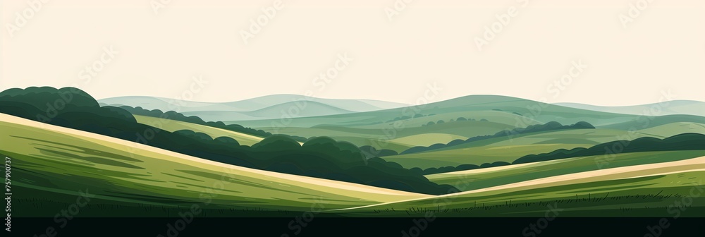 Rolling Hills and Lush Forests - A Peaceful Landscape Illustration for Eco-Tourism and Nature-Inspired Projects