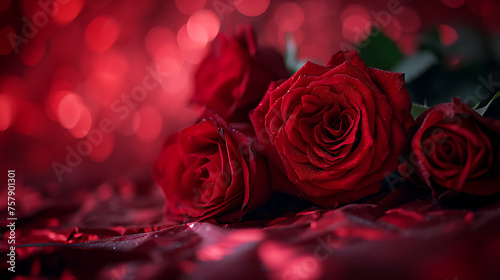 red roses on red paper on a black background  love and romance  bright backgrounds