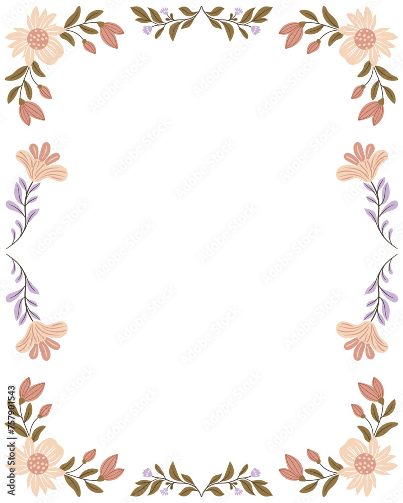 Postcard or poster made from folk art elements. Folk vector illustration, floral frame on white background. Hand drawn folk flowers. Scandinavian traditional motif Postcard or poster made from folk art elements. Folk vector illustration, floral frame on white background. Hand drawn folk flowers. Scandinavian traditional motif