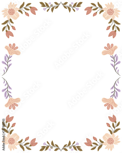 Postcard or poster made from folk art elements. Folk vector illustration, floral frame on white background. Hand drawn folk flowers. Scandinavian traditional motif