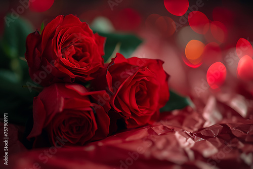 red roses on red paper on a black background  love and romance  bright backgrounds