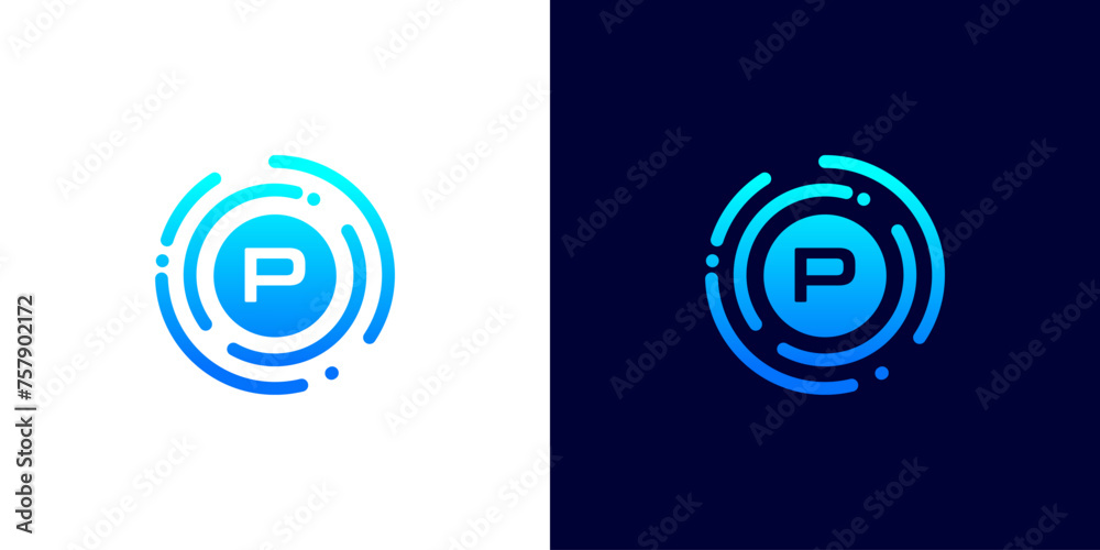 Letter P technology logo with circuit board line style circle for digital,data,connection