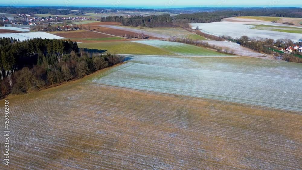 Frosty Agricultural Fields in Serene Countryside