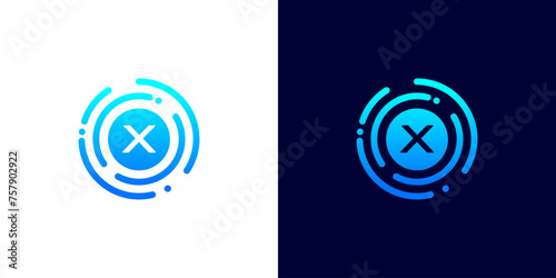Letter X technology logo with circuit board line style circle for digital,data,connection