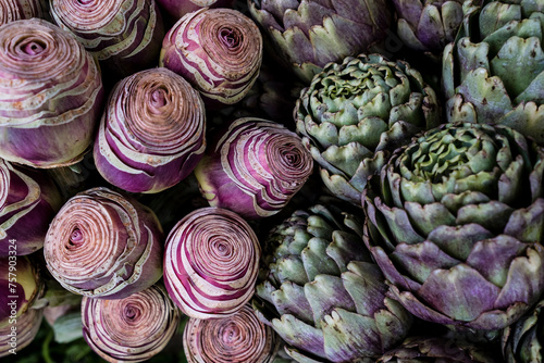 Photography details of artichoke in roma's market