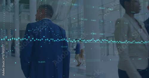 Image of financial data processing over business people © vectorfusionart