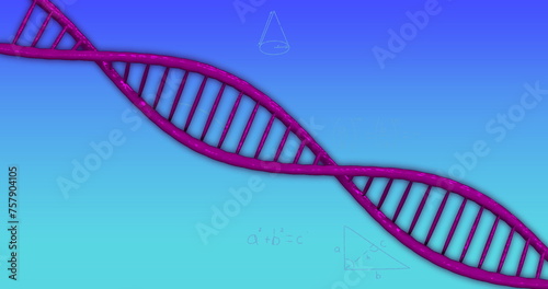 Image of r dna and math formulas on blue background