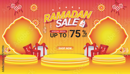Banner Ramadan mubarak sale orange 3d text editable social media background 8