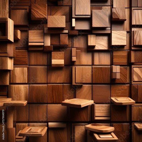 Natural wooden background.Woods blocks. Wall Paneling texture.Wooden squares tiles wallpaper