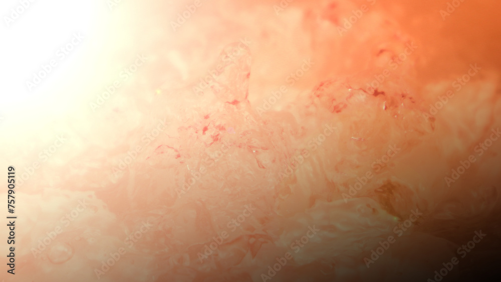 Fototapeta premium Abstract nude and peach fuzz color gradient background. Water surface. Clear water surface texture with splashes and bubbles.