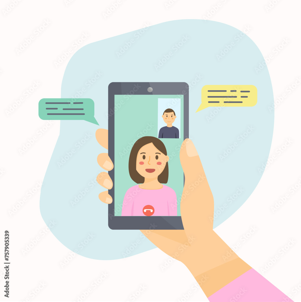 Woman and man on video call, video call illustration Woman and man on video call, video call illustration