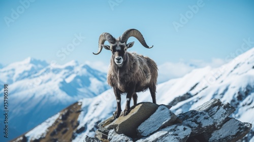 Aries zodiac symbol elegantly displayed on the magnificent peak of a towering mountain © Roman Enger