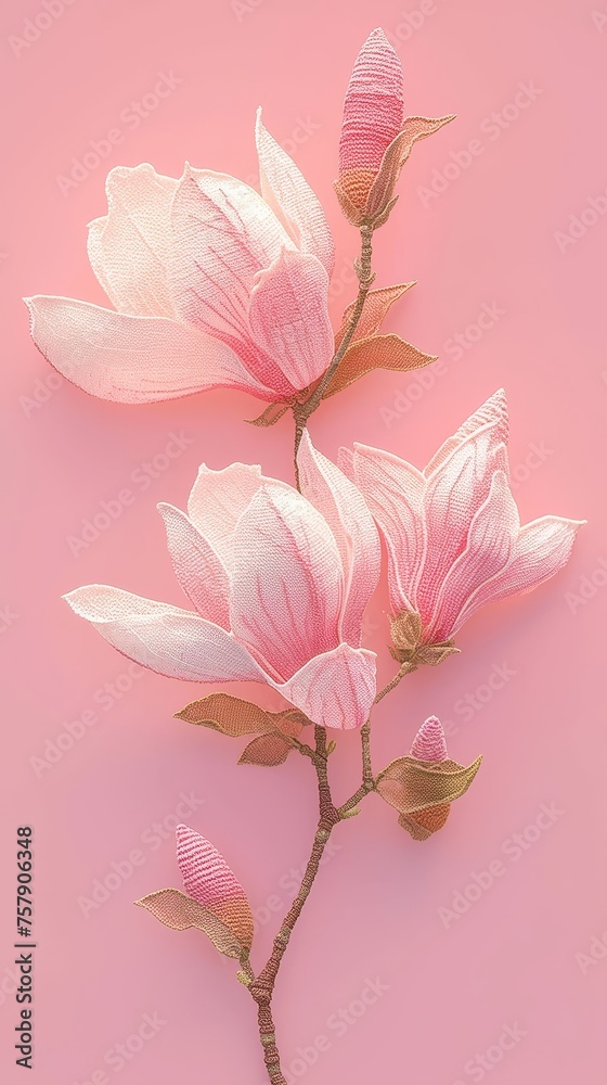 Obraz premium Magnolia blossoms made of crochet yarn.