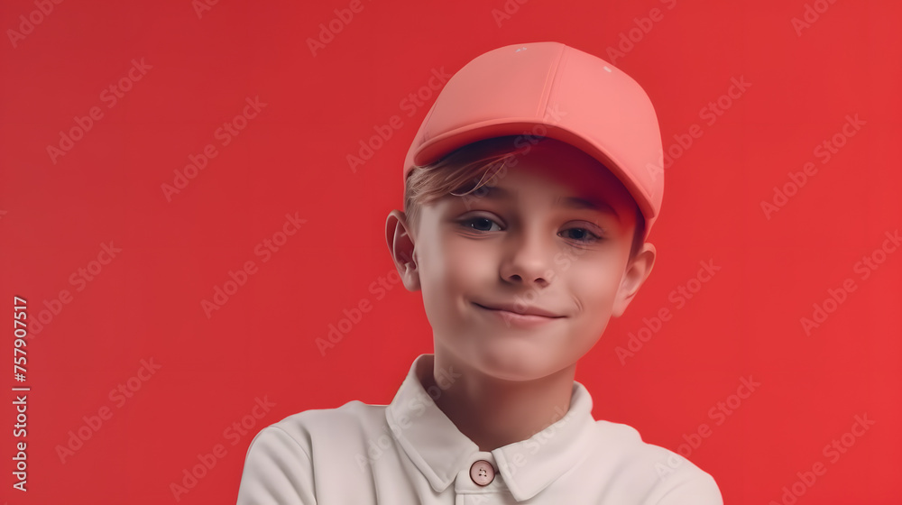 concept. with a place for text. smile young boy wearing red Christmas santa claus hat