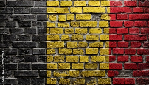 Belgium flag bricks wall effect, national emblem photo