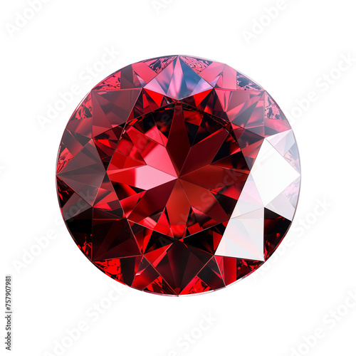 Brilliant Red Ruby Gemstone with Facets Isolated on Transparent Background