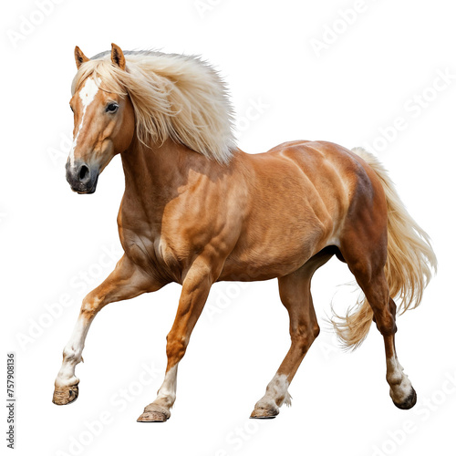 Majestic Haflinger Horse in Motion with Long Flowing Mane on Transparent Background