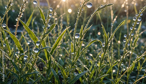 duftende frische grüne Kräuter in einem alten Bauern Garten in den Strahlen der Morgensonne in goldener Stunde, heilende Wirkung, Morgen Tau Tropfen aus glitzernden Wasser, wie Perlen klar und rein 