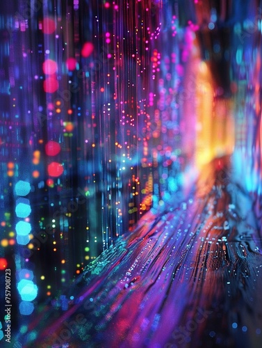 Techno Network: Neon Waves and Bokeh Lights,Futuristic Data Flux: Neon Wave Dynamics