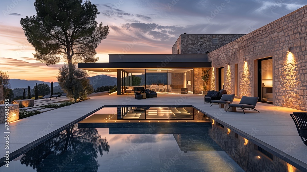 Obraz premium minimalistic mediterranean villa in the mountains