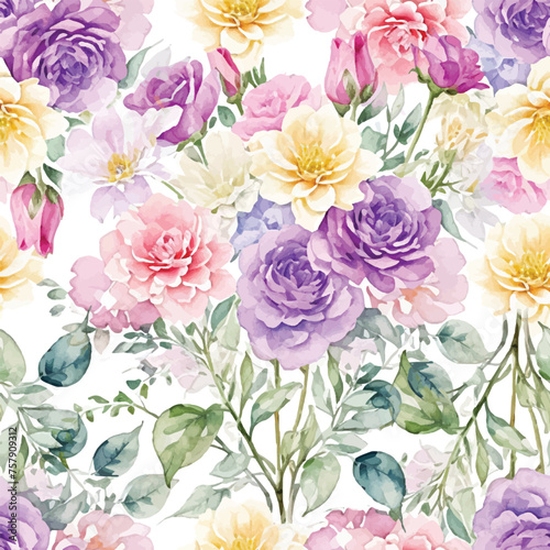 Fototapeta Naklejka Na Ścianę i Meble -  Beautiful blooming watercolor flower seamless pattern