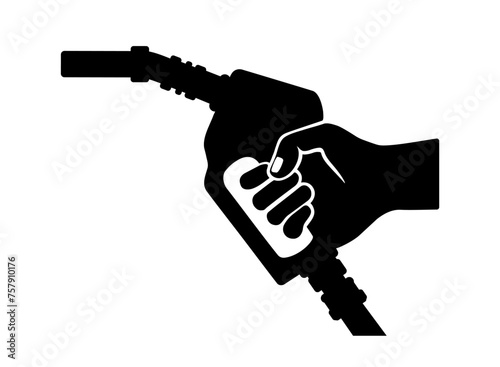 Hand holding fuel pump silhouette. Vector illustration