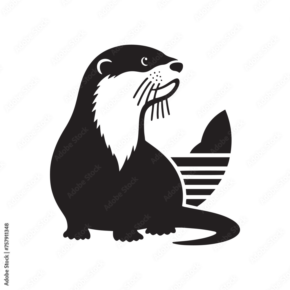Otter's Glide: A Graceful Otter Vector Silhouette Celebrating Nature's Playful Spirit in Vector Form, Otter illustration, Otter Vector