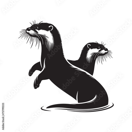 Otter's Glide: A Graceful Otter Vector Silhouette Celebrating Nature's Playful Spirit in Vector Form, Otter illustration, Otter Vector