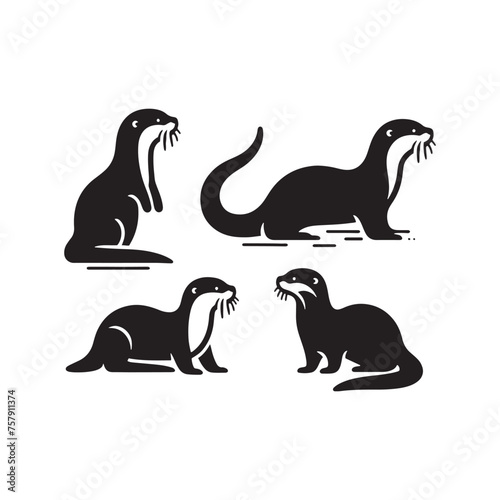 Otter's Glide: A Graceful Otter Vector Silhouette Celebrating Nature's Playful Spirit in Vector Form, Otter illustration, Otter Vector