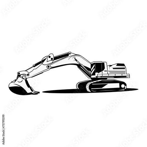 Excavator vector silhouette,Black and white Excavator