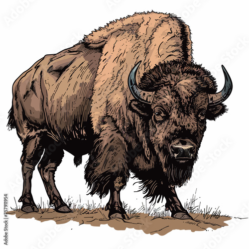 a black and white drawing of a buffalo head