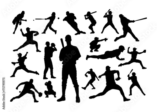 Set of baseball players silhouettes of sports people vector