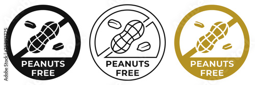 Peanuts free icon. No nuts forbidden label. Peanuts free ban or prohibition logo, illustration, badge, symbol, stamp, sticker, emblem or seal isolated. photo
