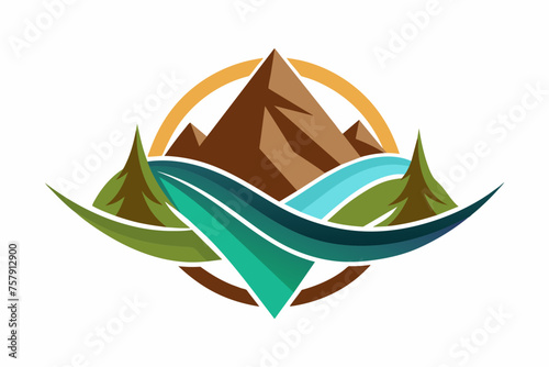 Craft an abstract concept logo for an adventure travel brand. named  featuring intertwining paths that form a mountain silhouette.
 Utilize earthy tones like forest green, sky blue, and warm brown to 