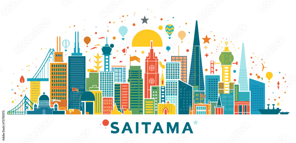 a picture of a city skyline with the name of the city: SAITAMA