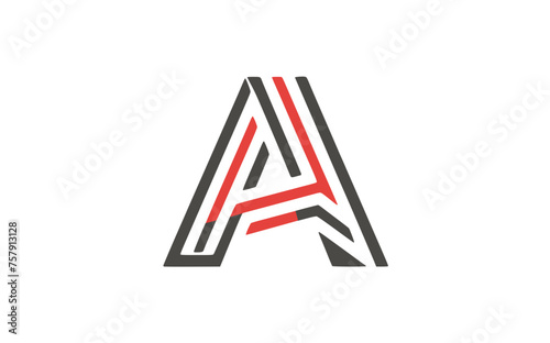 the letter A in black and red color with thick and thin lines.