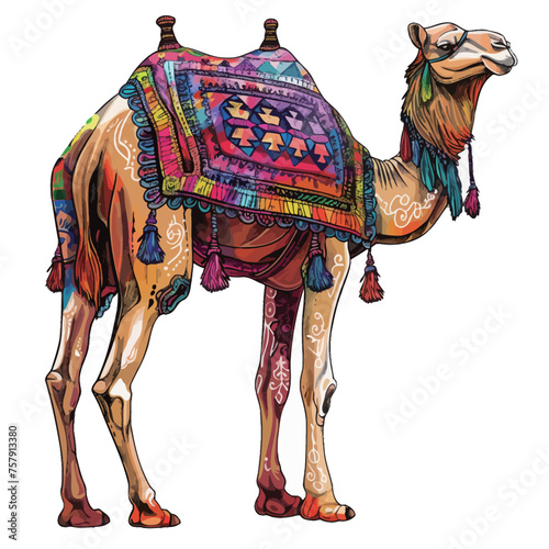 a drawing of a camel with a red and green pattern