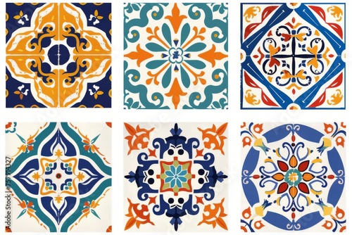 Traditional ceramic tile patterns from Portugal. Vibrant and colorful mosaic of traditional Portuguese ceramic tiles with intricate floral and geometric patterns