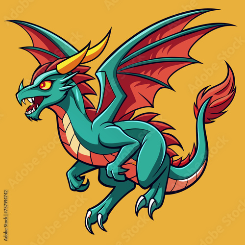 Majestic dragon poised in flight  capturing the essence of strength and grace for our T-shirt sticker
